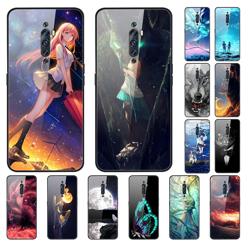 

Case For OPPO Reno 2 Z Back Phone Cover Black TPU Silicone Bumper With Tempered Glass Series 3