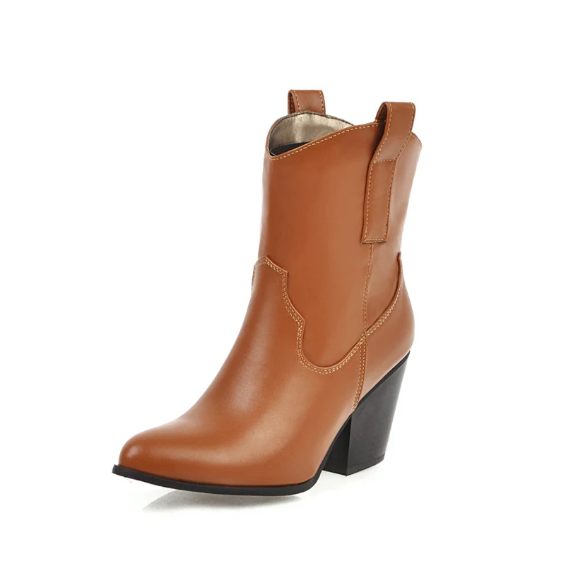 

ANNYMOLI High Heel Western Boots Ankle Boots Woman Block Heel Short Boots Pointed Toe Female Shoes Autumn Winter White Size 43