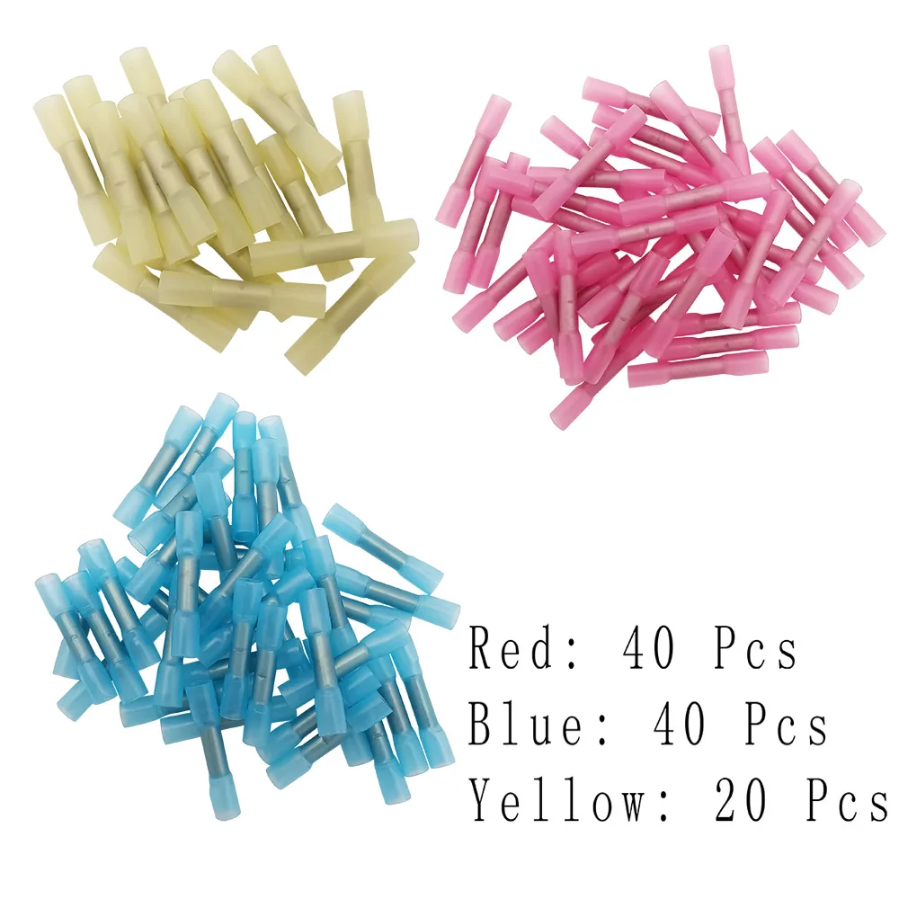 

100Pcs/Lot Waterproof Insulated Seal Wire Connectors Heat Shrink Butt Crimp Terminals 22-10 AWG Electrical Cable Splice Sleeves