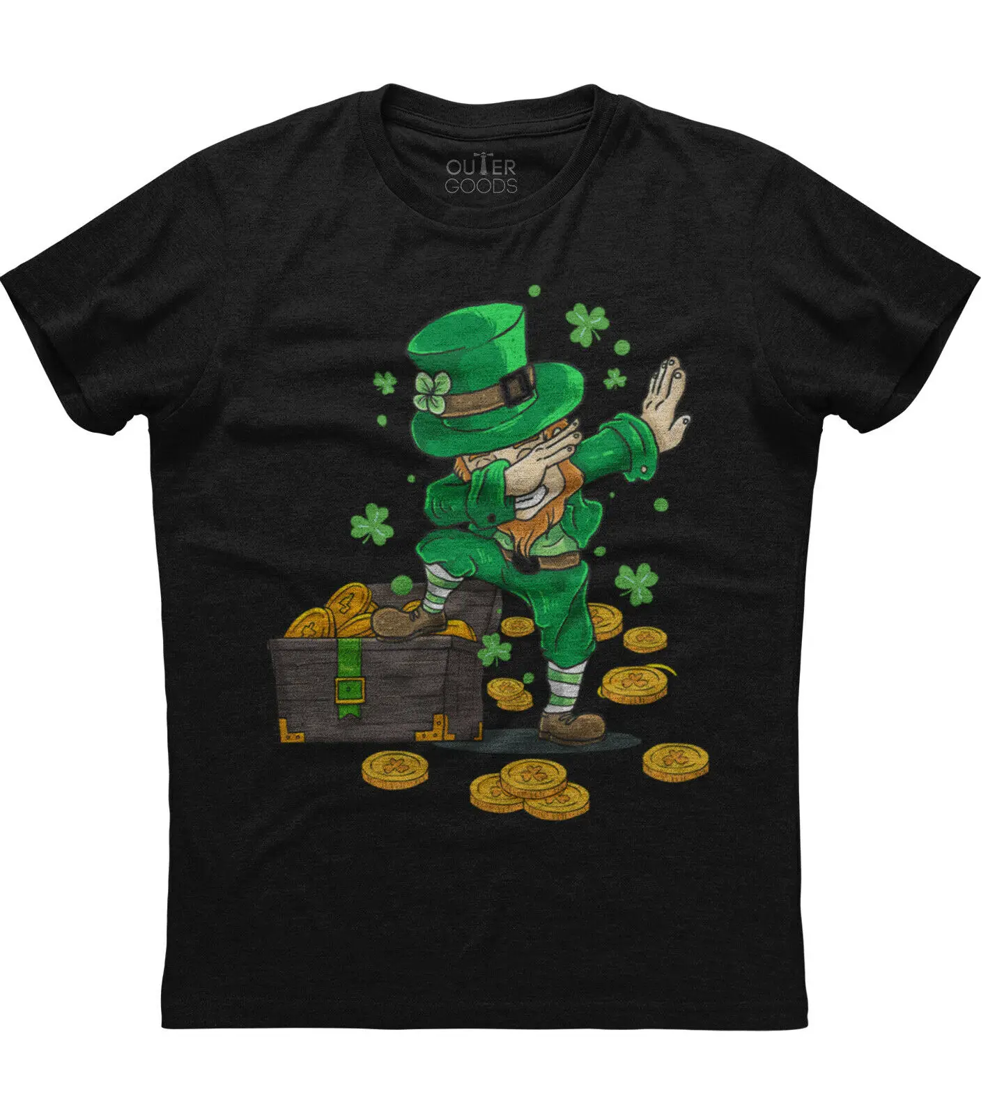 

St Patricks Day Dabbing Leprechaun Boys Mens Short Sleeve Cotton Black T-shirt