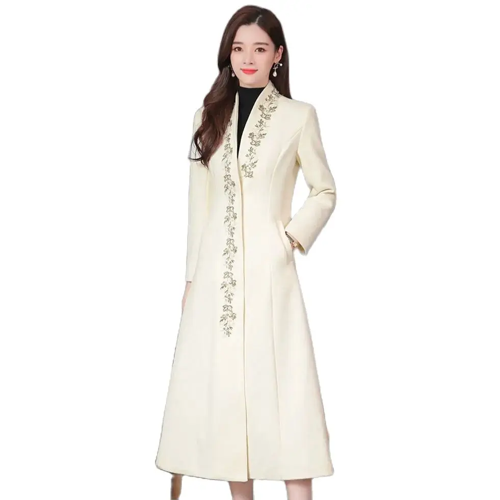 

2022 Women's Winter Woolen Jacket Female New Fashion Plus Cotton Thickening Slim-fit Woolen Coat Mid-length All-match Women A853