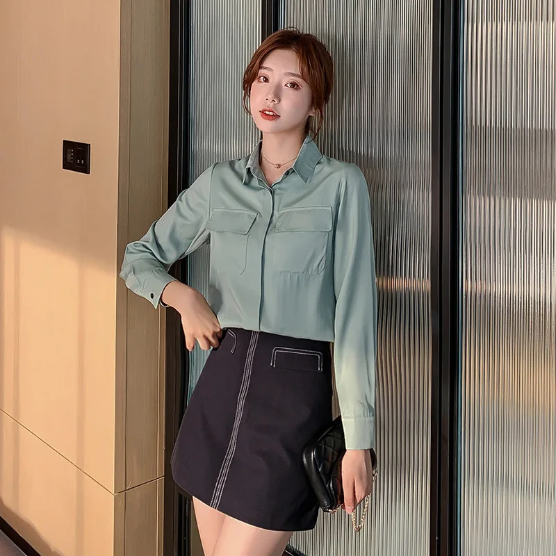 Woman Long Sleeve Ladies Office Work Formal Tops Shirt 2022 Autumn Lapel Ladies Blouse Streetwear Blusas Elegant Tops