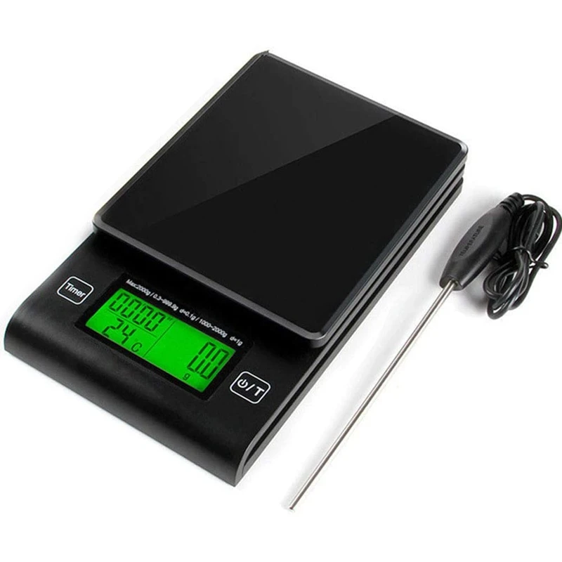 

Кухонные весы для кофе, высокоточный прибор для измерения температуры пищи с таймером и ЖК-дисплеем, 2 кг/1 г