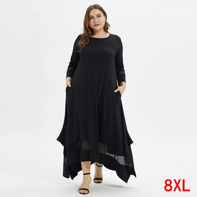 Размера плюс 4XL 5XL 6xl 7XL 8xl грудь 132 Большой женское платье Лето Круглый воротник