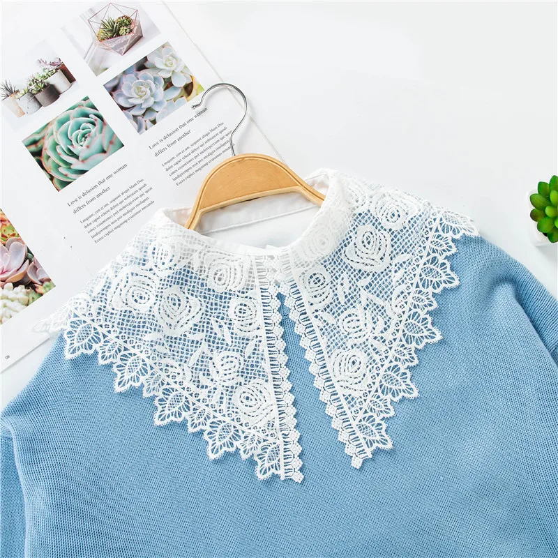 Linbaiway цветочный кружевной фальшивый воротник для женщин свитер половинная