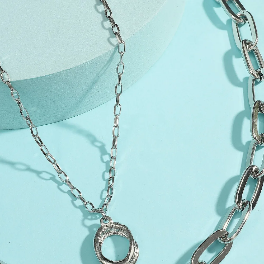 

NEW High Quality Hip Hop Rock Cuban Chunky Pendant Round Chain Necklace for Women Collar Steampunk Gothic Necklace Men Jewelry