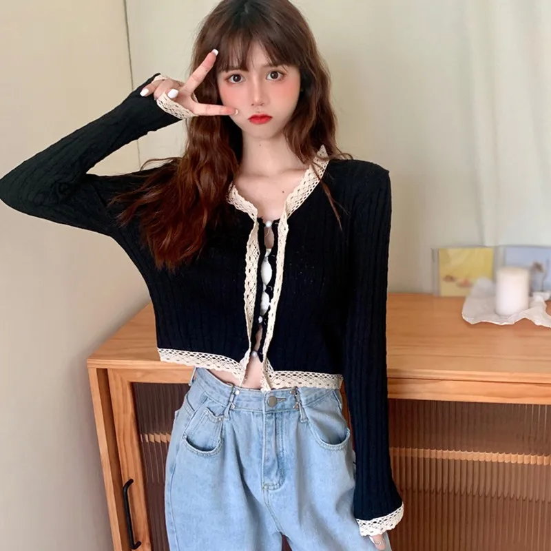 

Long Sleeve Knit Coat Autumn New Women's Candy Color Casual Fashion Pearl Button Short Thin Coat .