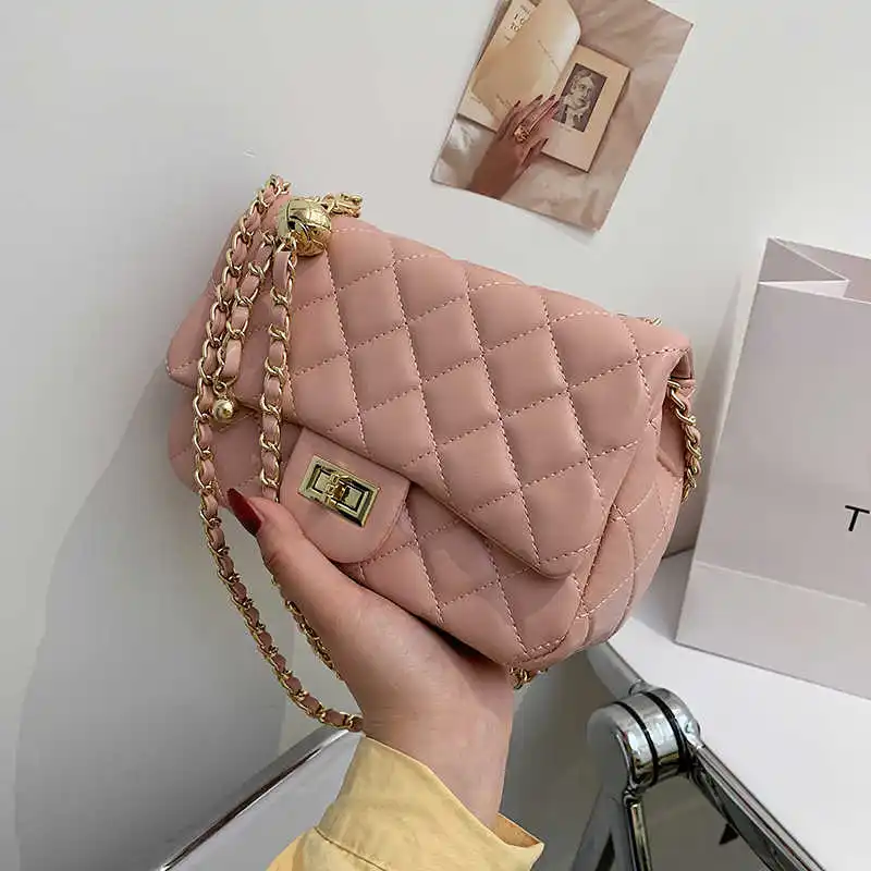 

Lingge Chain Small PU Leather Crossbody Bags 2021 Summer Luxury Branded Trendy Beautiful Fashion Shoulder Handbag And Purses
