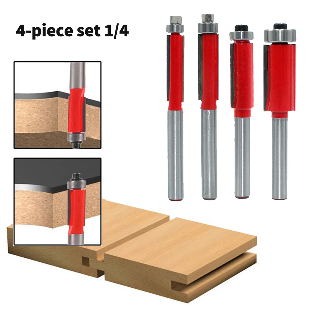 

4pcs 1/4" 6.35MM Shank Milling Cutter Wood Carving End Dual Flutes Ball Bearing Flush Router Bit Straight Shank Trim Woodworking