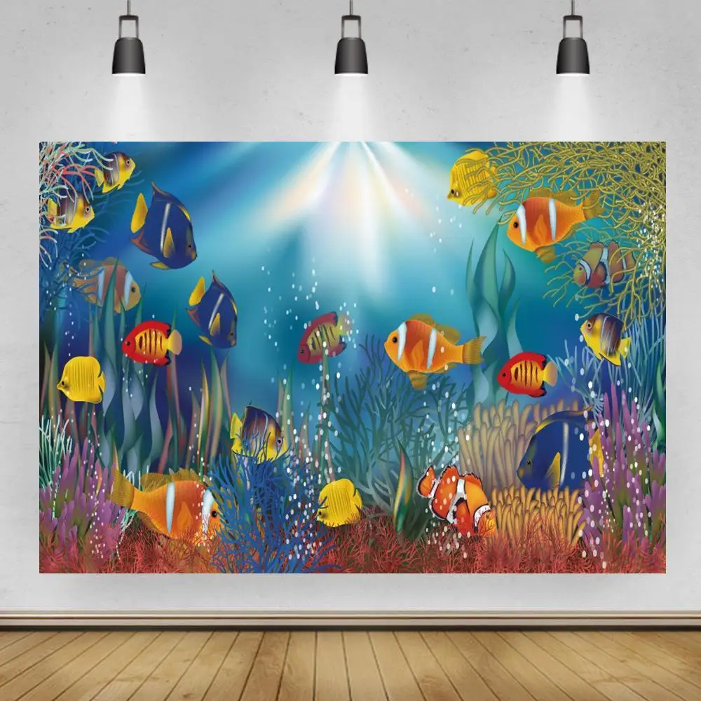 

Sea Ocean Seabed Underwater Coral Fish Castle Baby Shower Birthday Party Backdrop Photography Background For Photo Studio Shoot