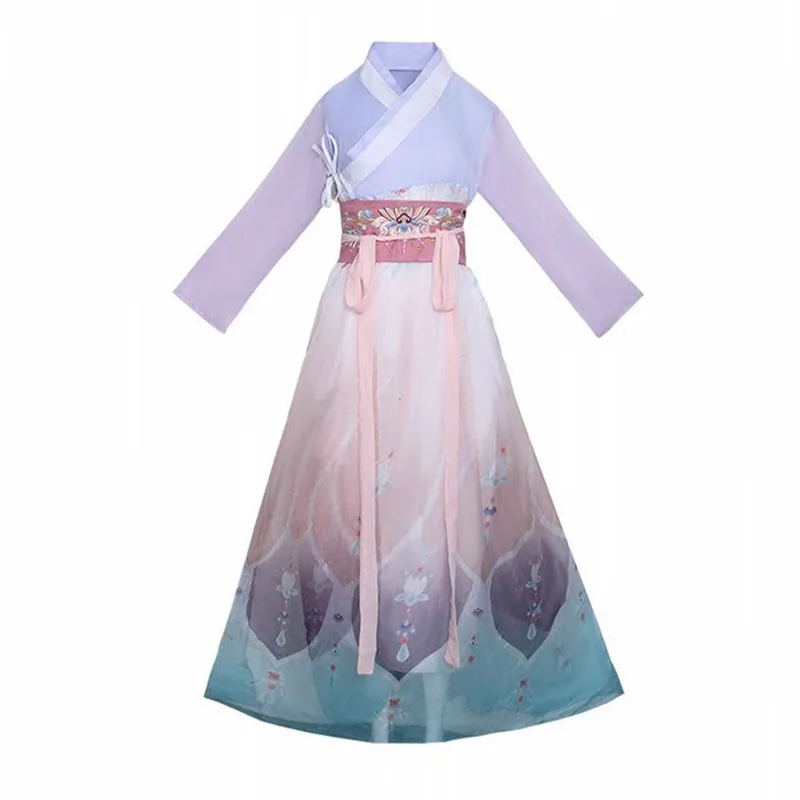 

Vintage Traditional Improved Hanfu Embroidery Ancient Costume Women Oriental Tang Dynasty Summer Fairy Princess Dance Dress