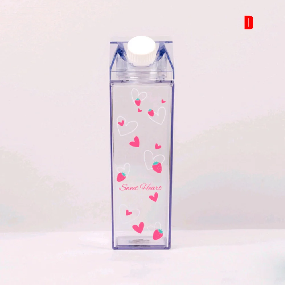 

Creative Cute Plastic Clear Milk Carton Water Bottle Fashion Strawberry Transparent Milk Box Juice Water Cup For Girls BPA Free