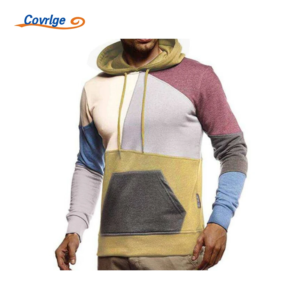 Covrlge Men's Sweatershirt Casual Splicing Print Comfortable Hooded Creativity Long-sleeve Hedging Cotton Clothing MWW308  - buy with discount