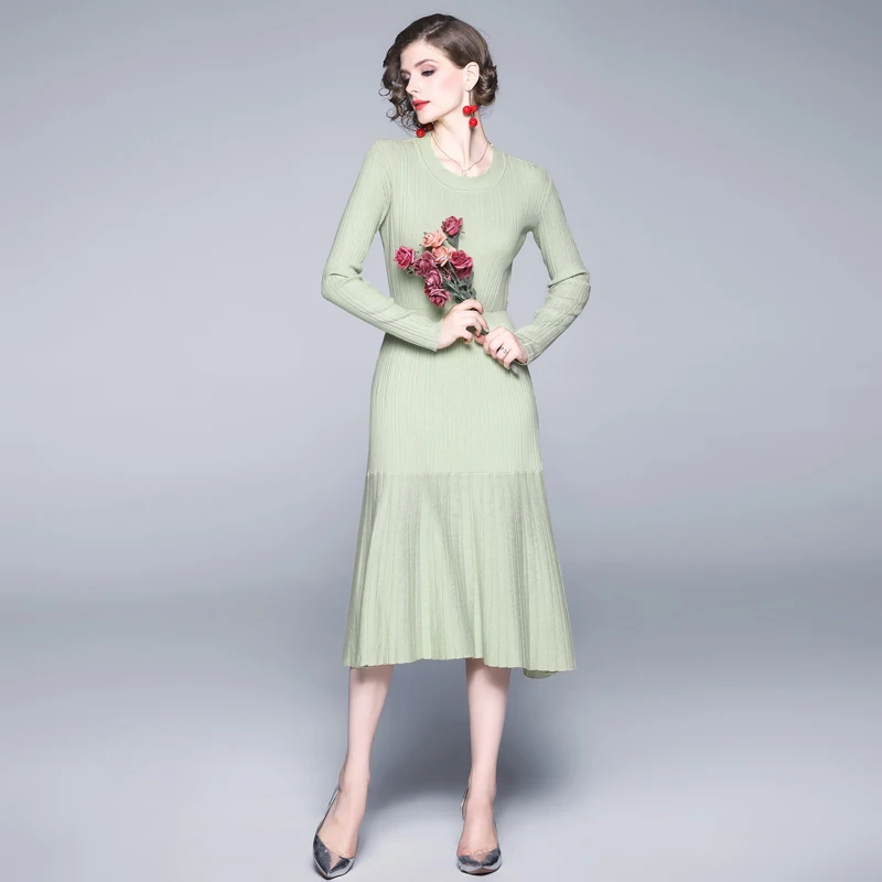 

LUKAXSIKAX 2019 New Autumn Winter Women Dress High Quality Solid Color Knitted Sweater Dress Slim Bottoming Dress