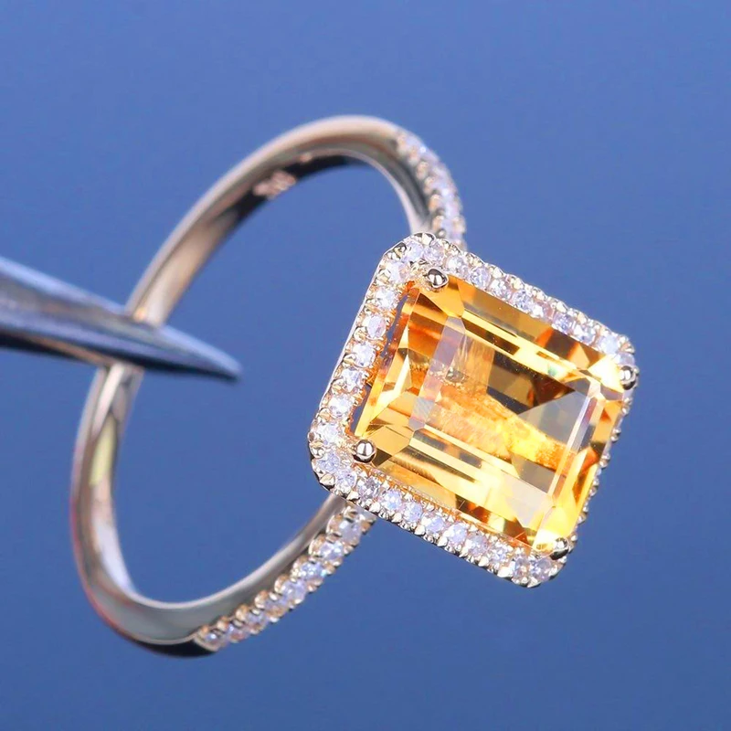 Cellacity Luxury Silver 925 Jewelry with Square Citrine gemstone zircon Rings for Women Female Anniversary party gift wholesale