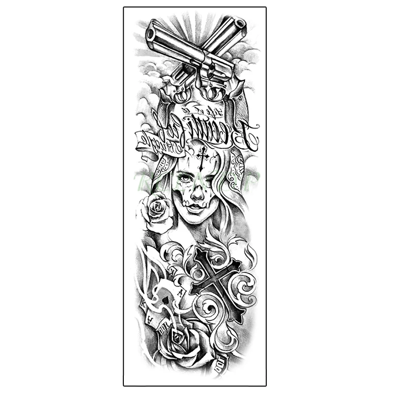 Временная татуировка водостойкая с большим крестом двумя пистолетами для