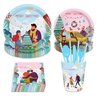 merry christmas party decorations disposable tableware set happy xmas party supplies home family new year party favors