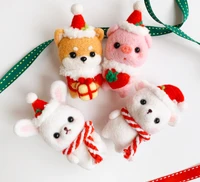 christmas eve shiba rabbit bear pig wool needlepoint kit wool felt needle felting decoration craft needlecraft diy handmade