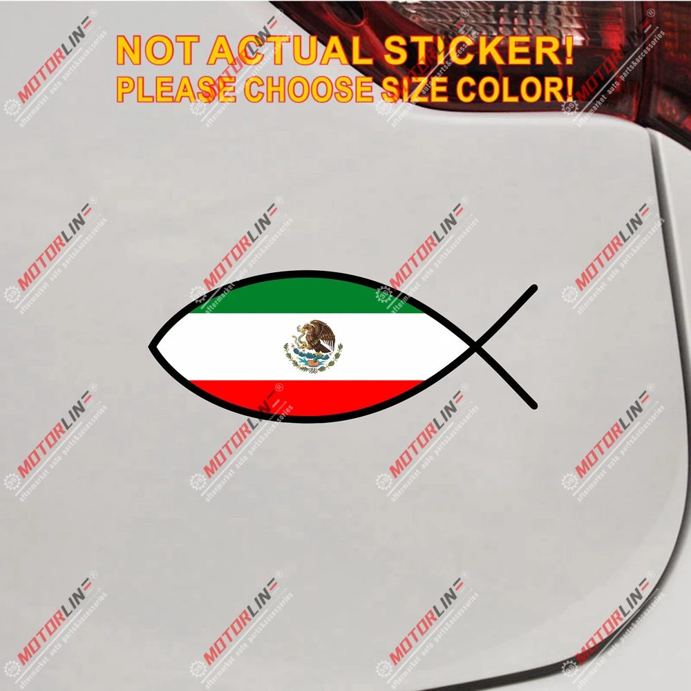 Отражающий флаг Мексики с изображением Иисуса рыбы 10 см наклейка на машину