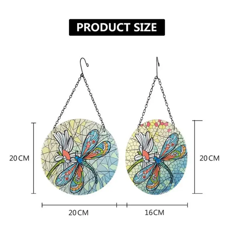 

1Pcs Round Glass Hanging Decorations Dragonfly Pattern Hanging Ornaments Outdoor Garden Home Decor Craft Ornament Wall Decor