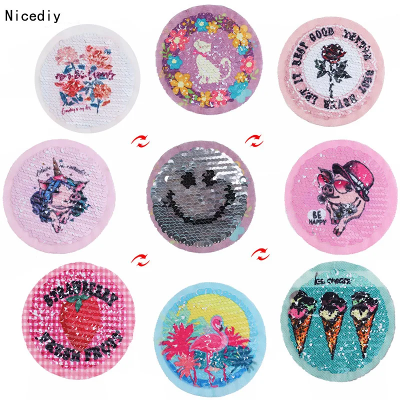 Nicediy Единорог Роза Реверсивные меняющие цвет блестки патчи Фламинго милая