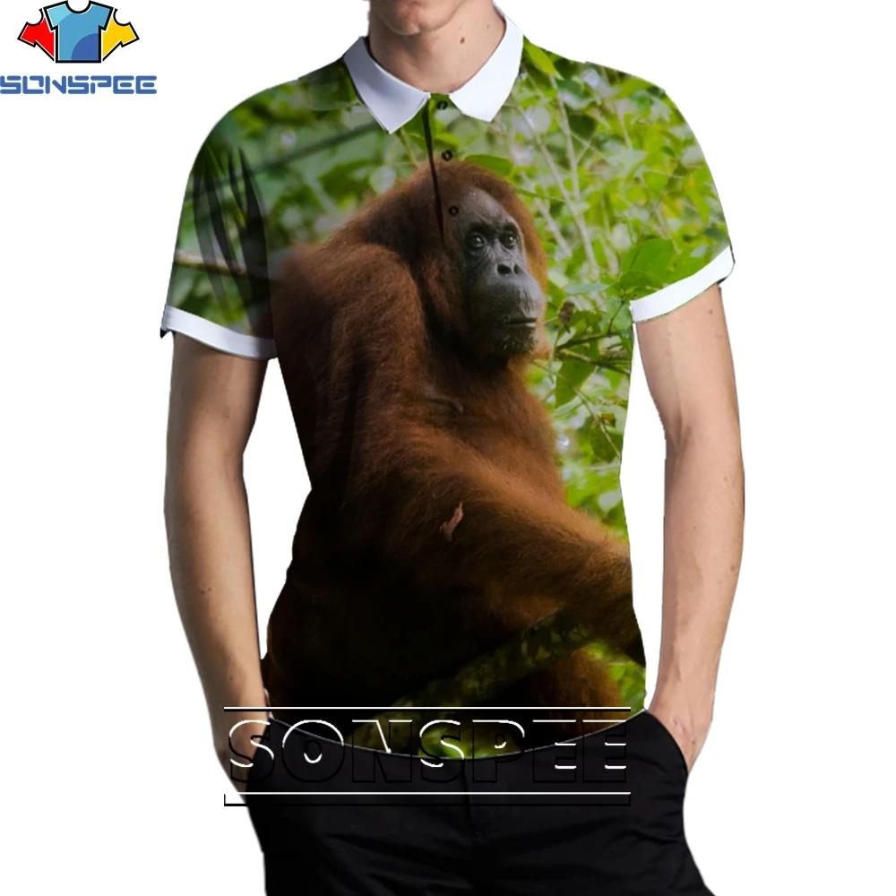 

SONSPEE 3D Animal Orangutan Fashion Casual Loose Original Collar POLO Shirt for Men and Women Full of Power and Cute Trend