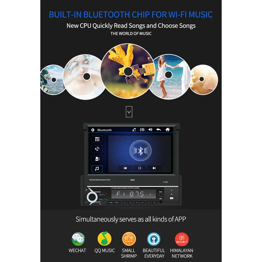 7 дюймов Автомобильный радиоприемник MP5 мультимедиа CD Видео плеер Bluetooth Fm