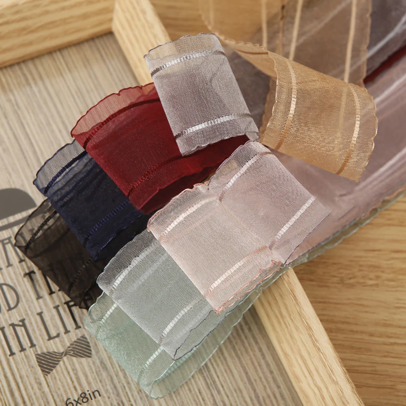 

5yards Wavy Lace Snow Gauze Organza Stain Ribbon for DIY Crafts Wedding Party Decoration Cake Gift Bow Packaging Ribbon