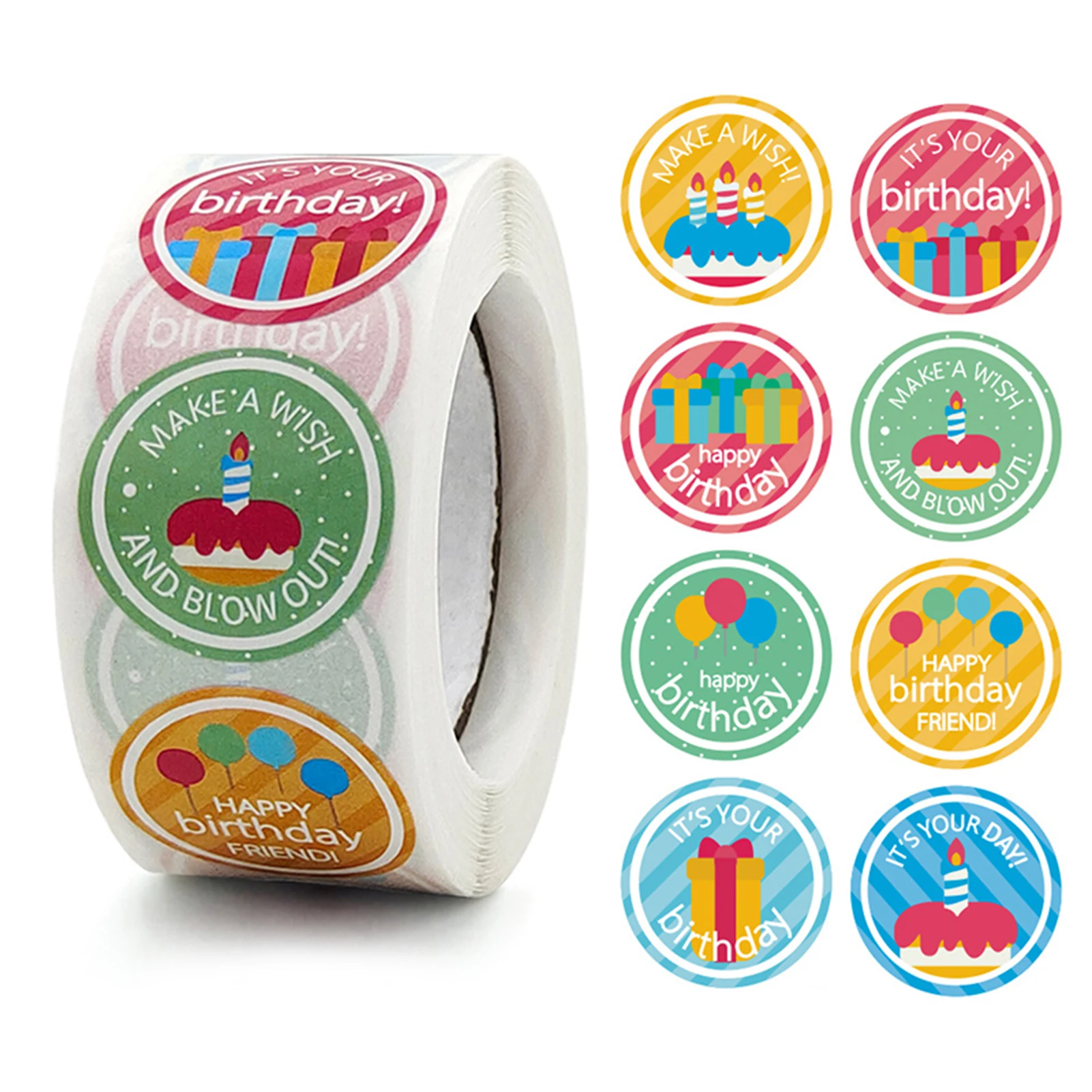 

Cartoon Happy Birthday Stickers Roll 500-Count Stickers Round Birthday Gift Decoration Cute Stationery Stickers Labels GDeals