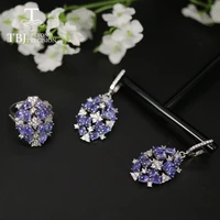 big luxury natural tanzanite jewelry set clasp earring ring 925 sterling silver real gemstone fine jewelry for women