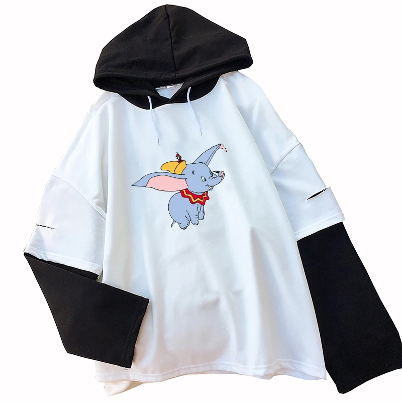 

Anime Shirt Women's Blouse y2k Long Sleeve False 2Pcs Splicing Pullover Casual Cute Cartoon Print Kawaii T-Shirt Female Clothing