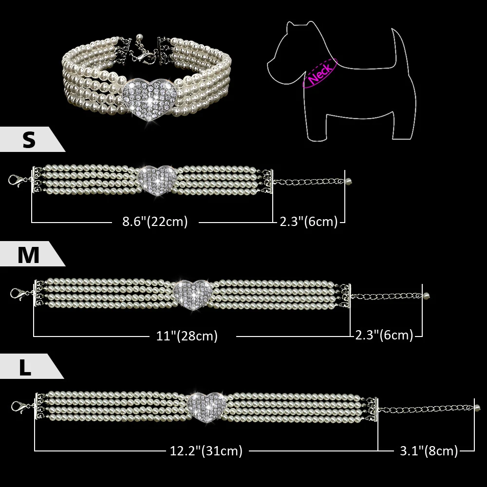 Elegant Crystal Dog Collar Necklace - Choker Style, Rhinestone and Pearl Luxury Pet Accessories for Chihuahua Dogs - D30 image 5