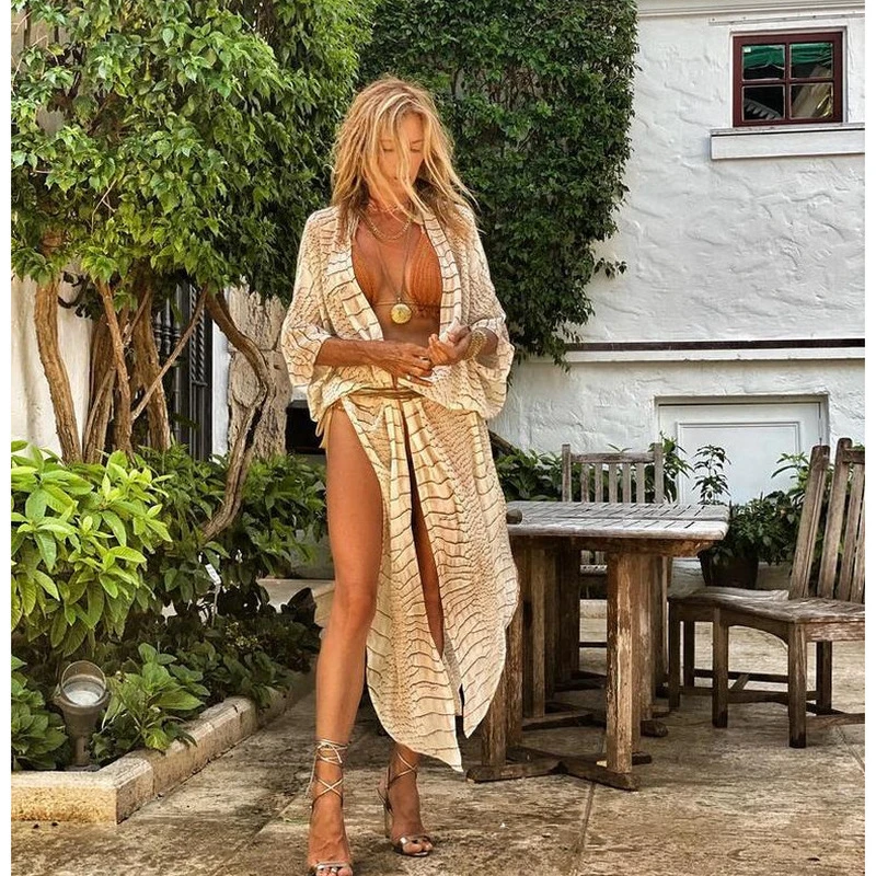 

2021 Beah Boho Sexy Striped Chiffon Bathing Suit Cover-ups Plus Size Beach Wear Kimono Dress For Women Summer Swimsuit Cover Up