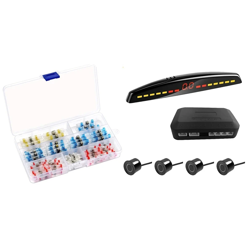 

150 PCS Solder Seal Wire Connectors Kit & 1 Set Car Led Parking Sensor Detector with 4 Black Sensors
