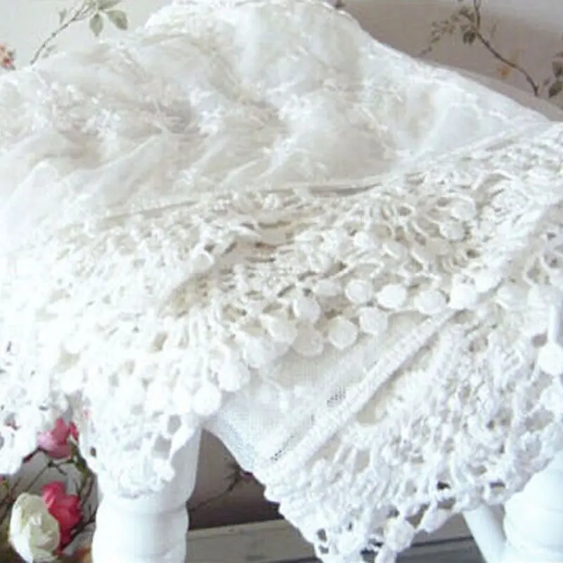 

Women Elegant White Lace Scarf Lady Spring Fall Casual Fashion Embroidery Floral Mesh Lace Trim Shawl 185 x 32 cm