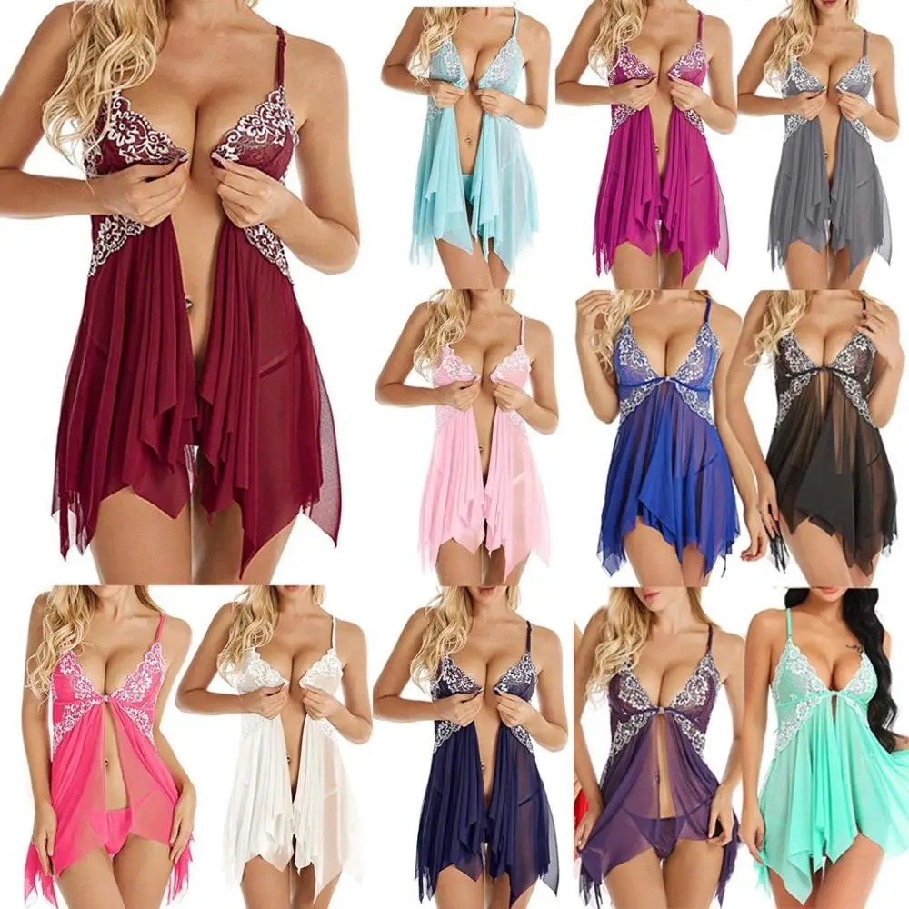 Lace Nightgown Women Sleepwear Pyjamas Negligee Babydoll Nightwear Sexy Lingerie See-through Bathrobe Nightdress Home Clothes |