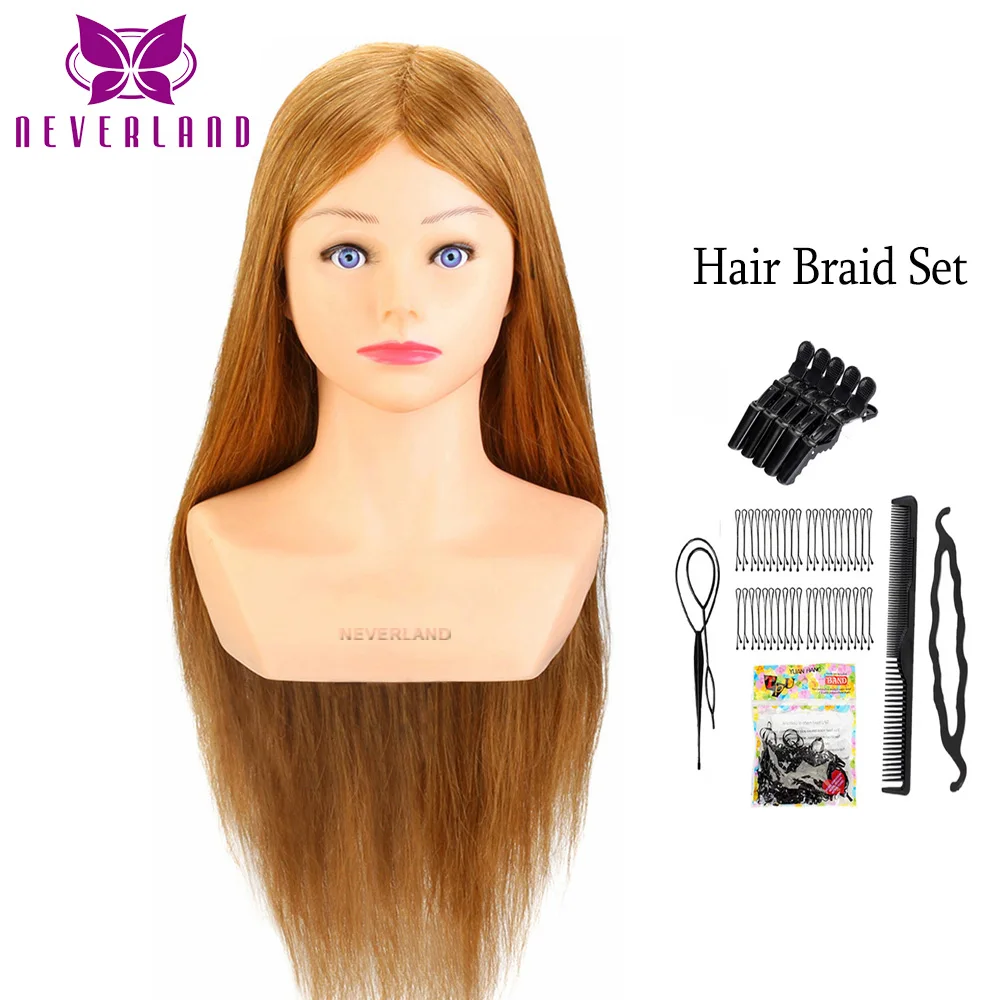 

24''80% Real Hair Hairdressing Training Head Hairstyle Doll With Shoulder Braiding Curling Practice Mannequin Head