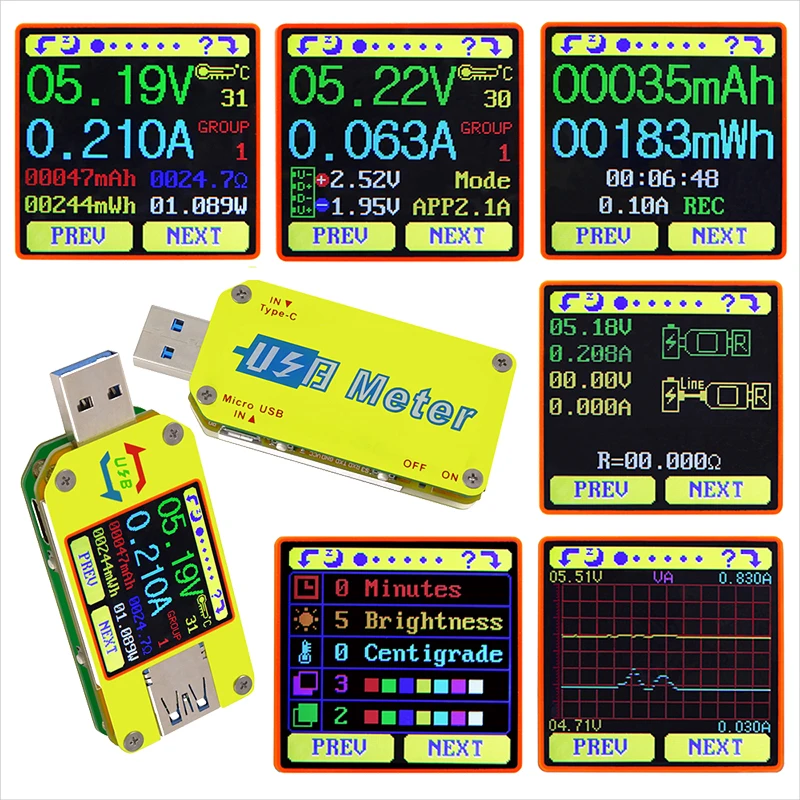 Вольтметр Амперметр UM24/UM24C UM25/UM25C UM34/UM34C USB Type C измеритель сопротивления тестер