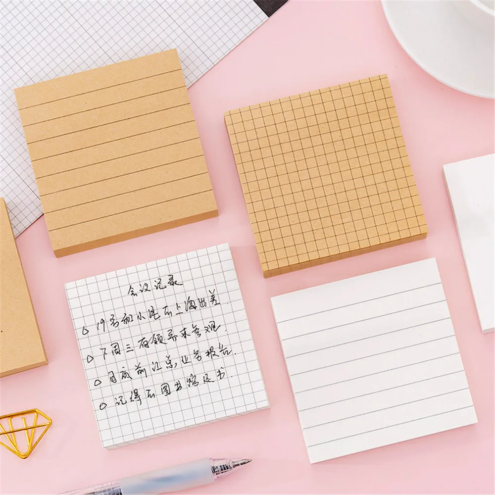 

80 Sheets Kraft Paper Blank Horizontal Grid Memo Pads Simple Sticky Notesmessage Note Bookmark Stationery School Office Suppies