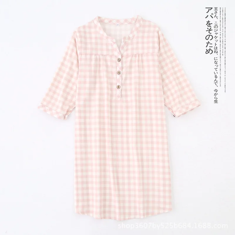 Новая клетчатая ночная рубашка с коротким рукавом двухслойная газовая Ночная