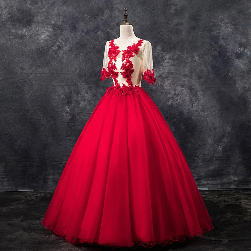 Элегантное платье Quinceanera размера плюс с круглым вырезом модное коротким рукавом