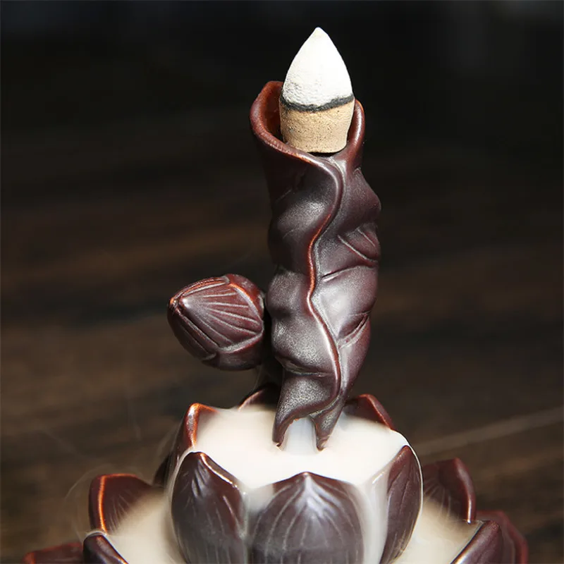 Керамическая деликатная ароматическая курильница Lotus Black Backflow держатель для