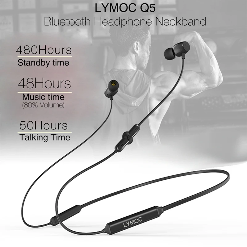 Спортивные Беспроводные наушники LYMOC Q5 Bluetooth-наушники с шейным ремешком время