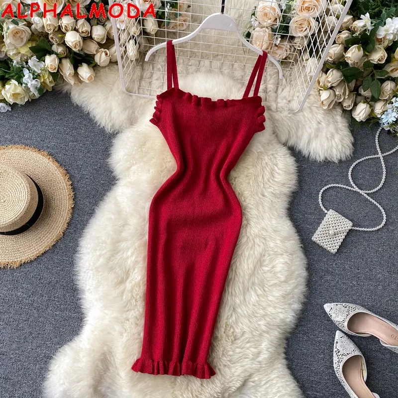 

Женское блестящее вязаное платье ALPHALMODA, пуловер на бретельках выше колена, обтягивающее на лето