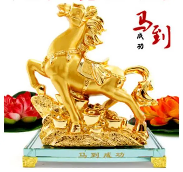 

Horse furnishs handicraft article decoration zodiac gold horse furnishs article to open bright statues sculpture Home Wedding