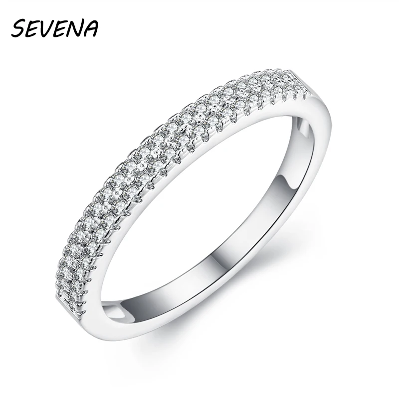 Обручальное кольцо SEVENA серебристого цвета с кубическим цирконием AAA полукруглые