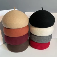 new winter beret solid warmer for women beanies cap classical french style beret femme beanies cap ladies fedora 100 felt wool