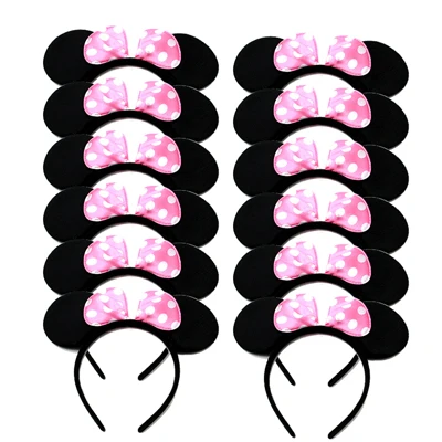 Pink headband 12 шт., уши Минни Маус, повязки на голову, белый горошек, розовый бант, повязки на голову для детей на день рождения, вечеринку, Хэллоуин, принадлежности, аксессуары для волос - Цвет: Pink headband