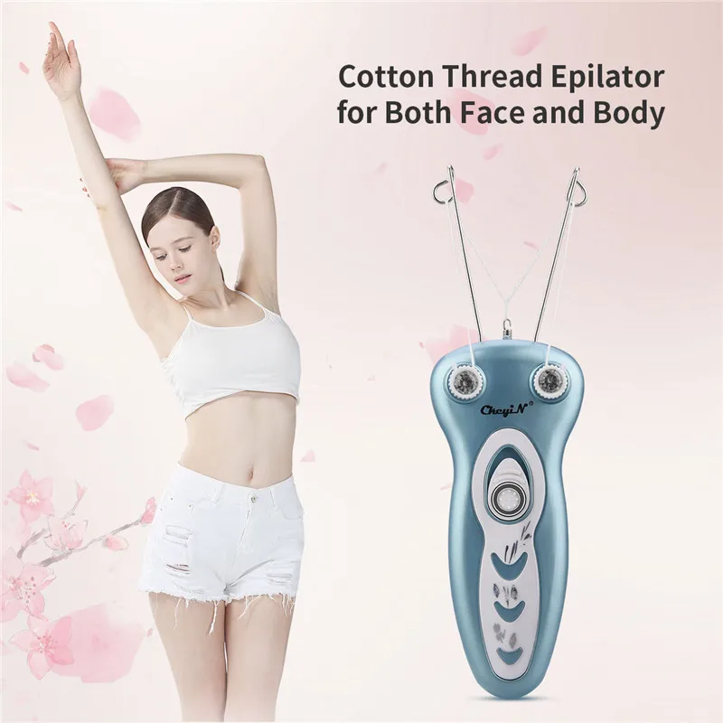 

CkeyiN Women Electric Facial Hair Remover Cotton Thread Body Hair Remover Instant Defeather Epilator Shaver Pull Surface Device