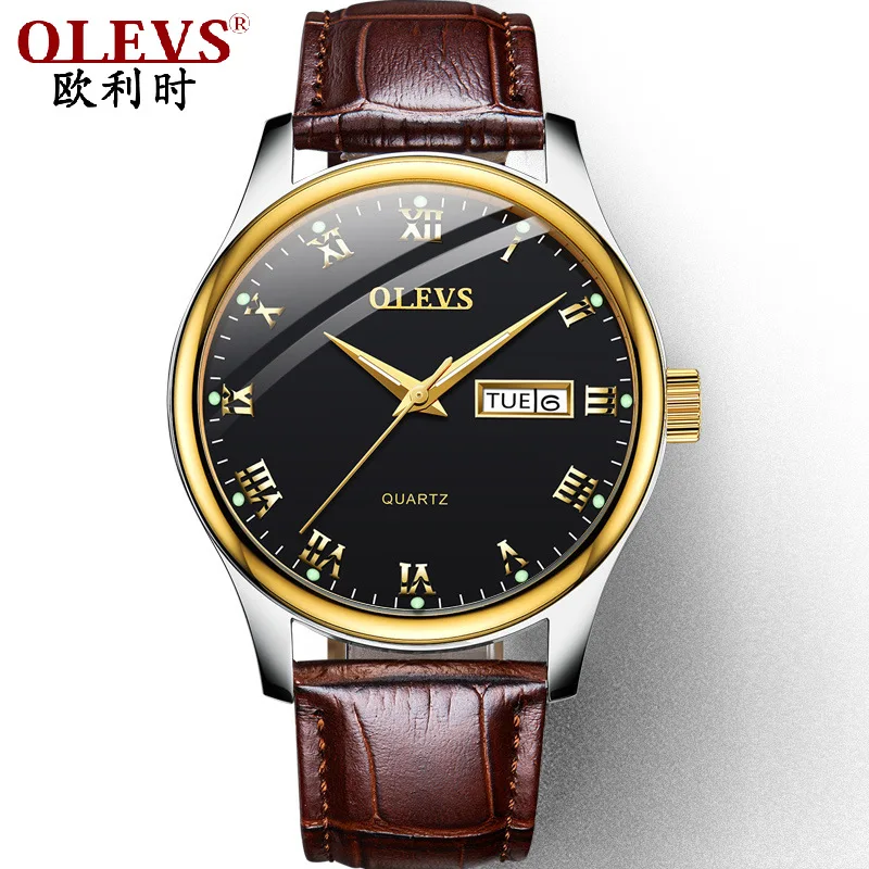 

Olevs Brand Watch Waterproof Couple Quartz Watch Custom Men's Leather Strap Watch Men's Watch